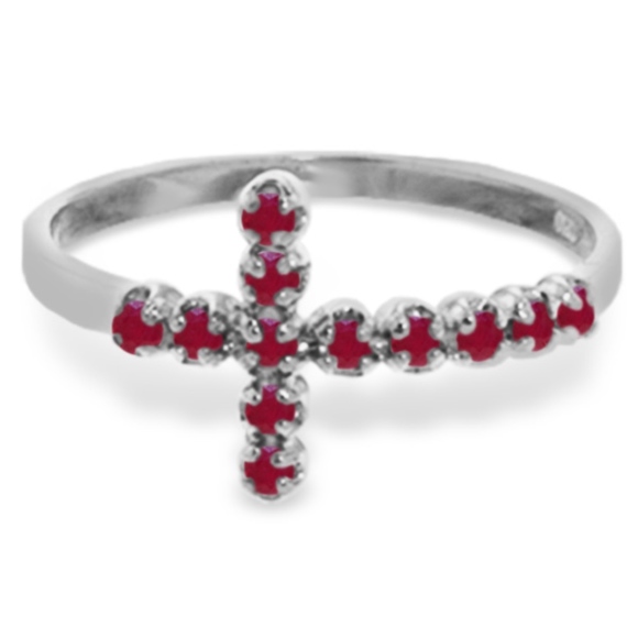 14K. SOLID GOLD CROSS RING WITH NATURAL RUBIES